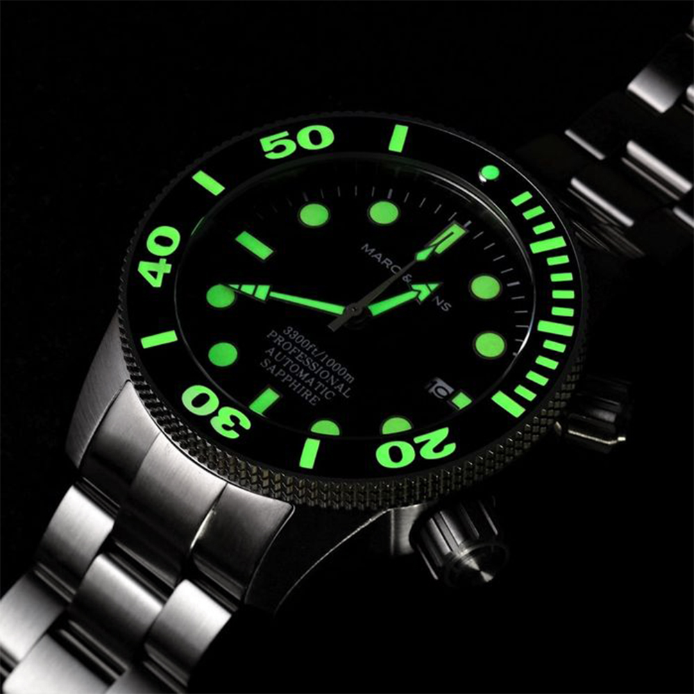 Marc & Sons Professional Vintage Automatic Diver Men's Watch 46mm Black Bezel/Black Dial MSD-028-4S